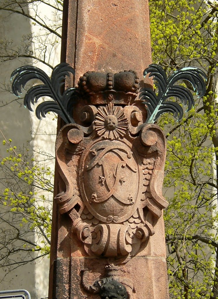 Schloss Altenburg  -  Blick auf das Wappen über Herkules am Obelisk an der Schlossauffahrt, Альтенбург
