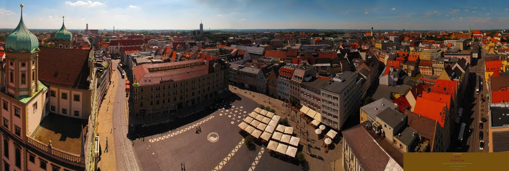 GER Augsburg City & Rathausplatz - Maximilianstrasse from Perlachturm Panorama by KWOT, Аугсбург