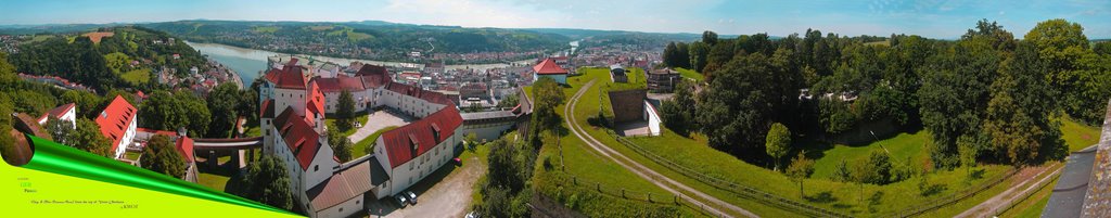 GER Passau (Dreiflussstadt) City & [Ilz-Donau-Inn] from the top of Veste Oberhaus Panorama by KWOT, Пасау