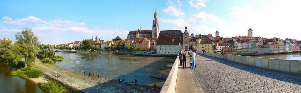 Regensburg, Panorama auf der alten Brücke, Регенсбург
