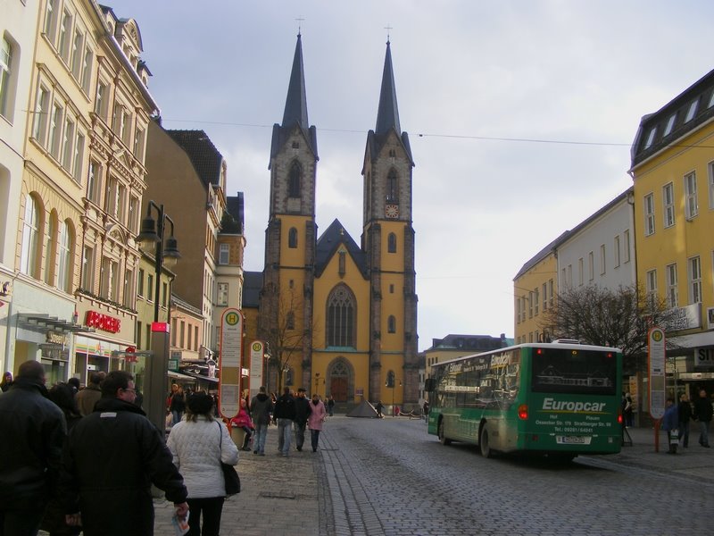 Blick zur St. Marienkirche in Hof, Хоф