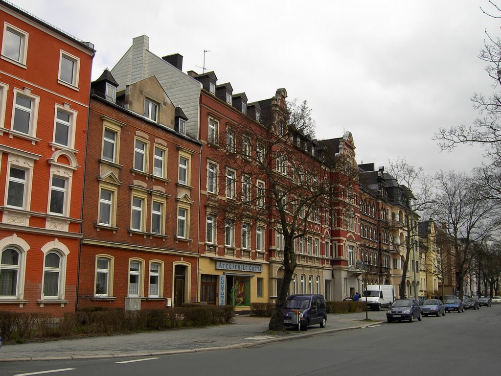 Hof: Häuserzeile in der Bahnhofstraße, Хоф