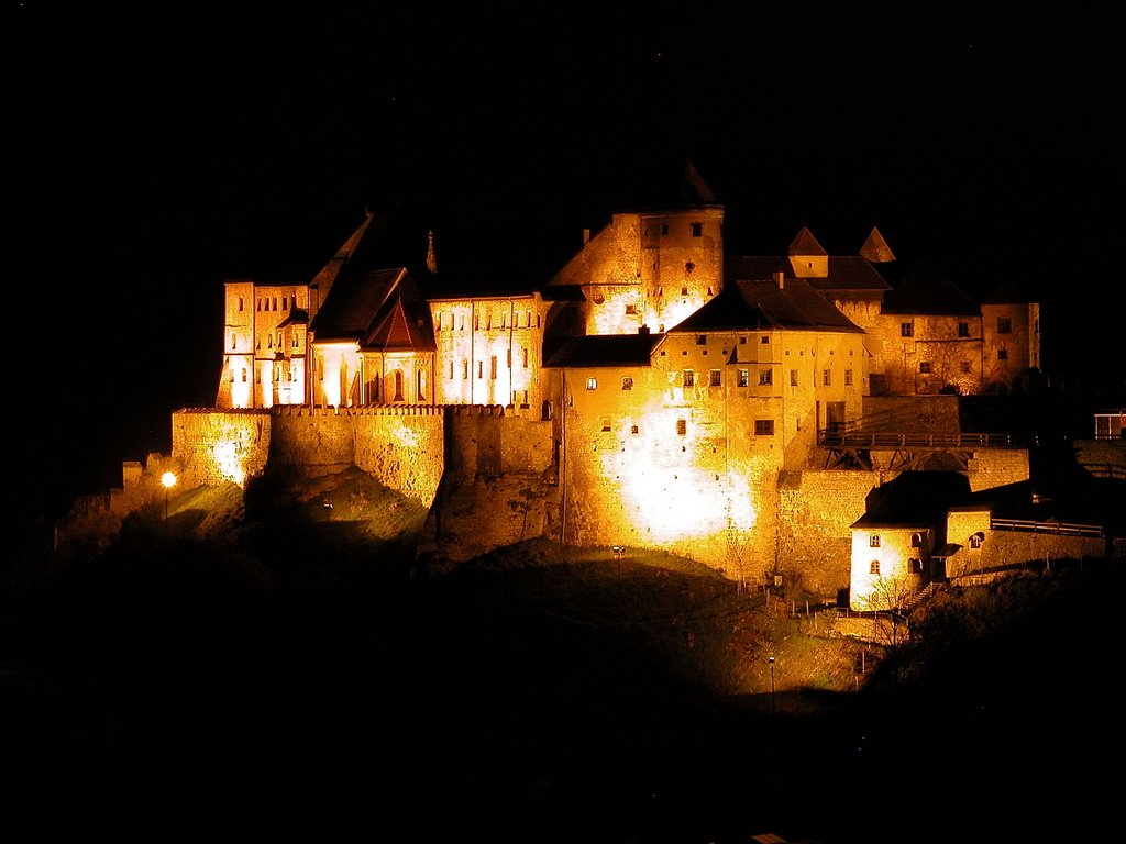 D: Burghausen, Burg bei Nacht, Бургхаузен