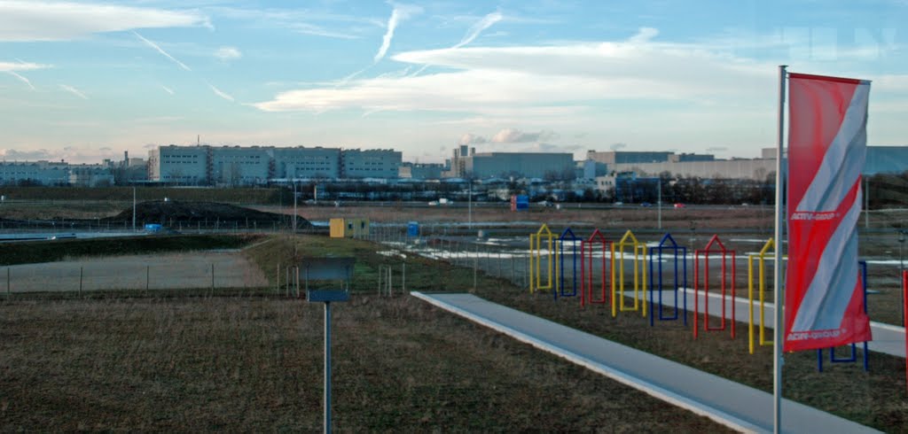 Blick vom Meilenwerk (bis 2013), Motorworld (ab 2014), Зинделфинген