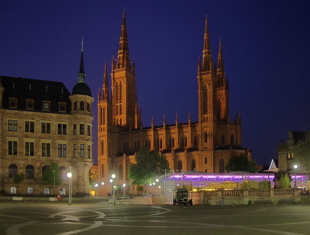 Marktkirche, Dernsches Gelände, Wiesbaden by night, Висбаден