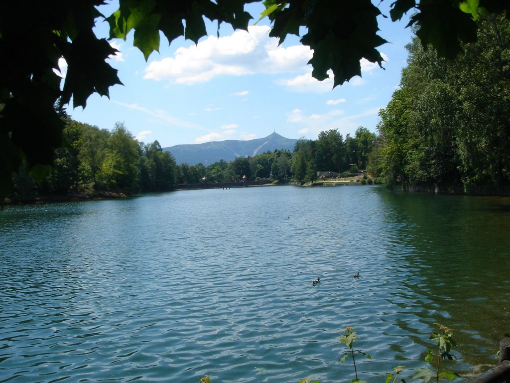 Liberec - Vodní nádrž Harcov - View WSW towards Ještěd, Либерец