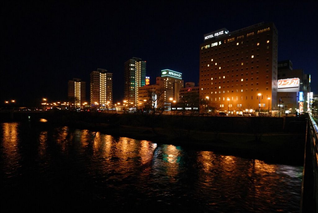Morioka - Night View on Lucky Bridge, Мориока