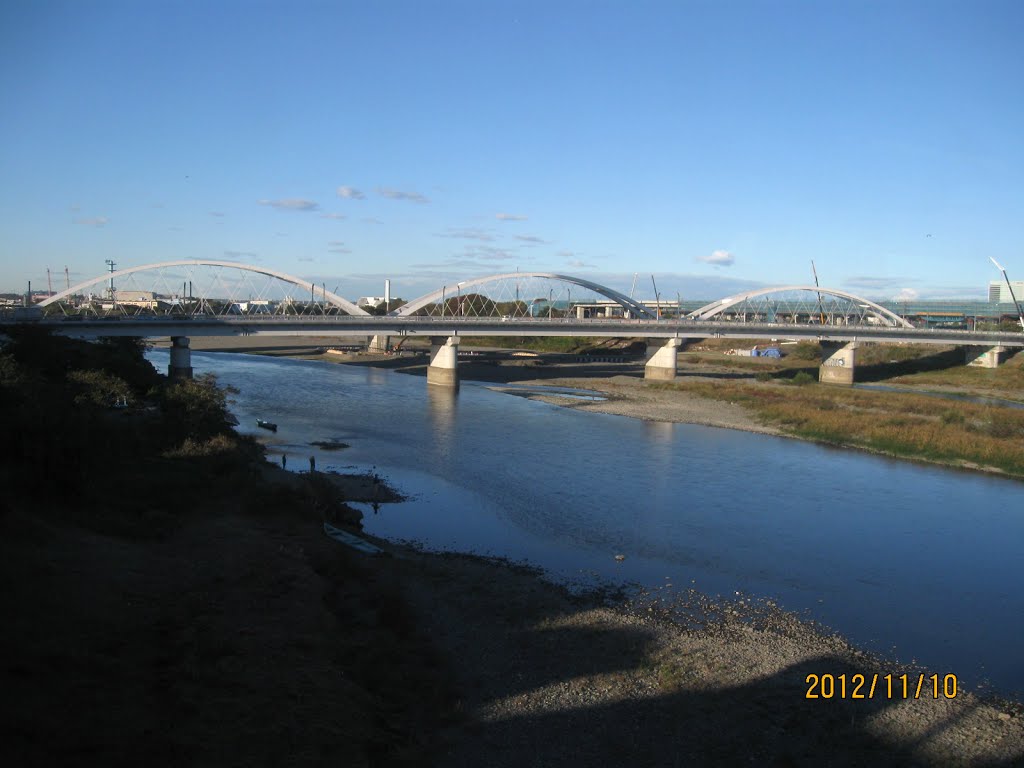 相模川と相模大橋・あゆみ橋（小田急線列車内から見る）, Ацуги