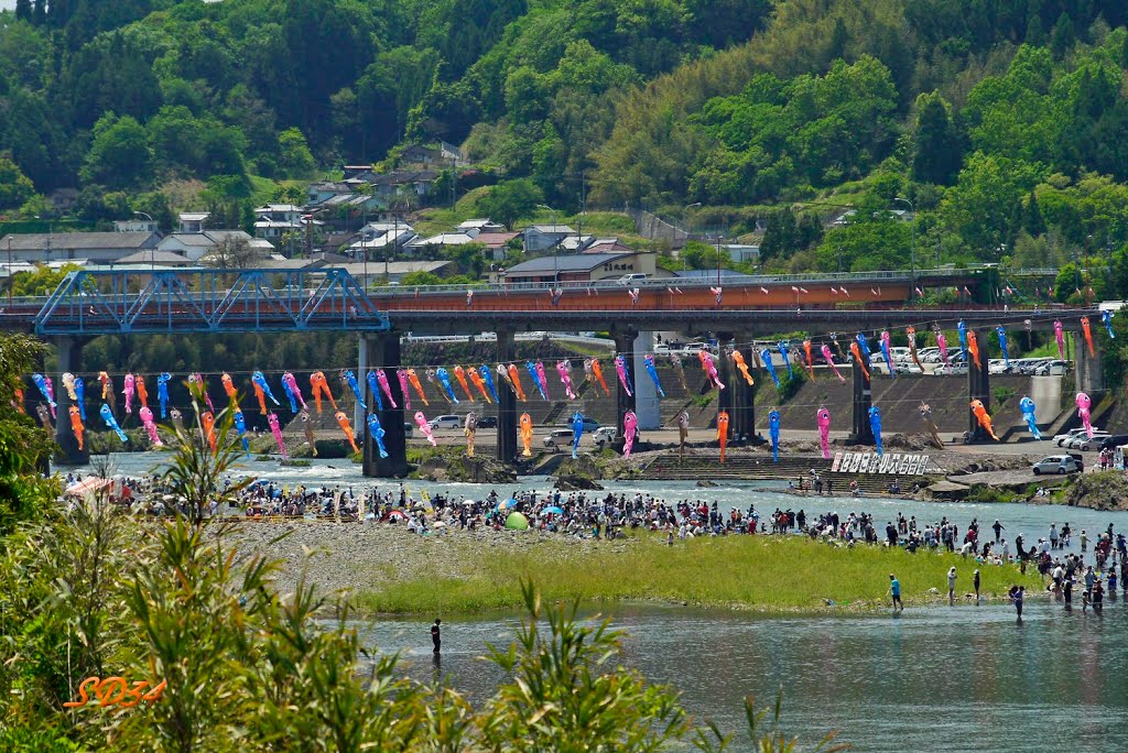 豊後大野市　犬飼のどんこ釣り大会！ A fishing tournament...but the participating people seem to enjoy in a river., Исе