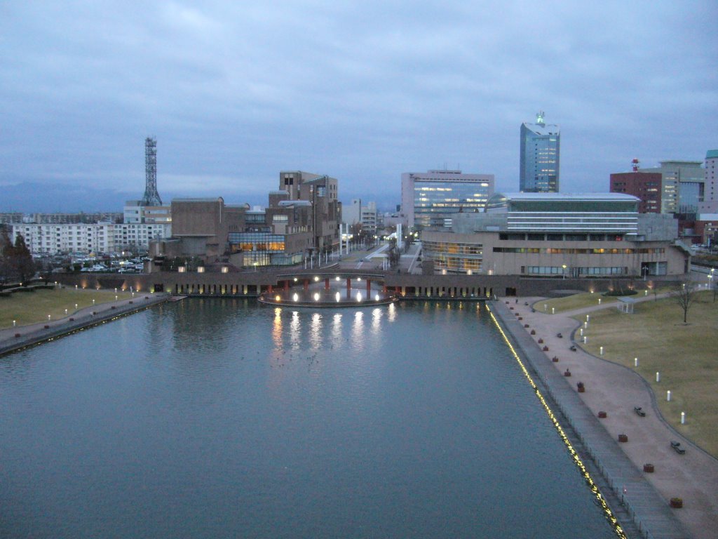 ふがん運河から富山駅北側の眺望, Тояма