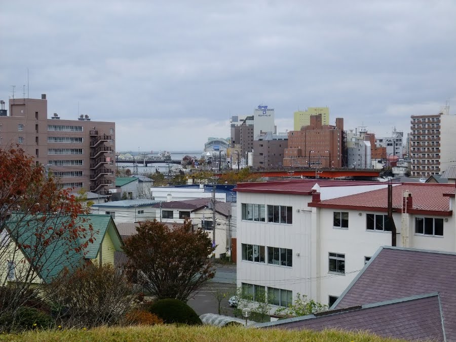 View of Nusamai-Bashi from Moshiriya-Chasi (釧路市 モシリヤチャシから幣舞橋を望む), Куширо
