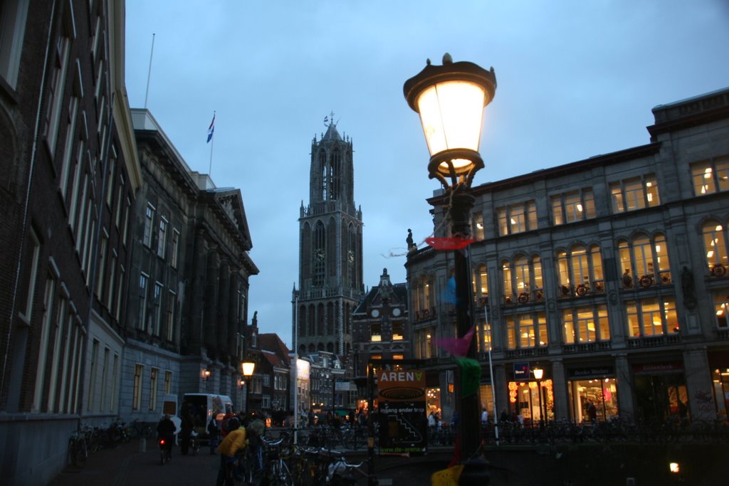 City Hall, Domtower, Library, Stadhuisbrug in Utrecht on a winterevening, Амерсфоорт