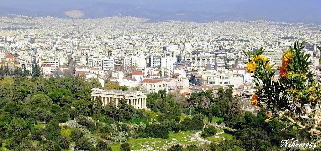 Ο ναός του Ηφαίστου(θησείο), στο βάθος η Αθήνα.-The temple of Hephaestus (Theseion) in Athens., Афины