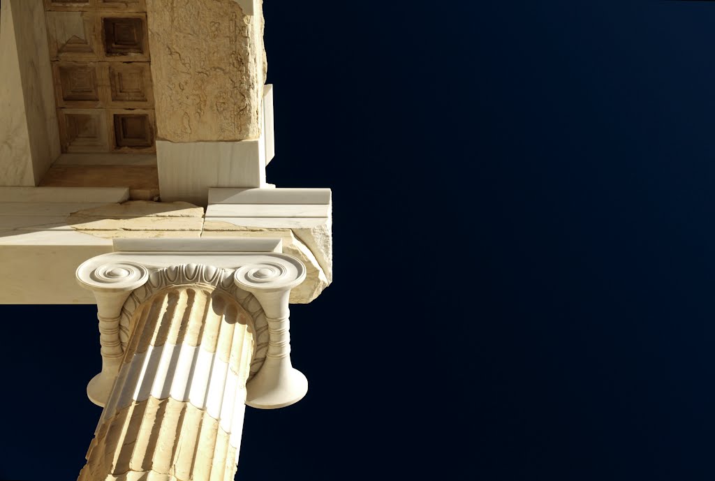 Acrópolis de Atenas. Detalle de columna en los Propíleos., Афины