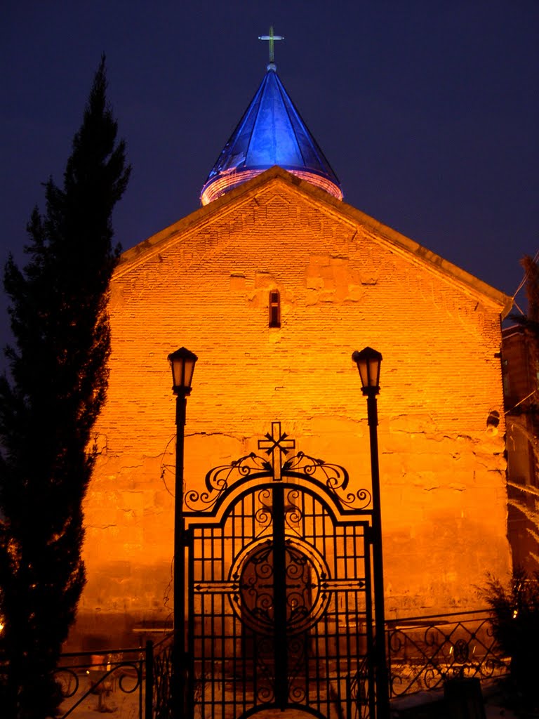 Blue Monastery in a winter night, Тбилиси