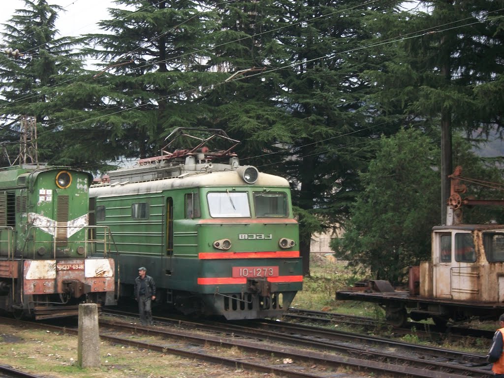 Trains at Tkibuli-I railway station, Ткибули
