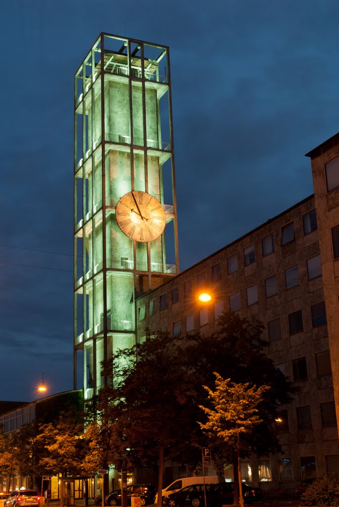Aarhus City Hall (Rådhus) Clock Tower at Night, Орхус