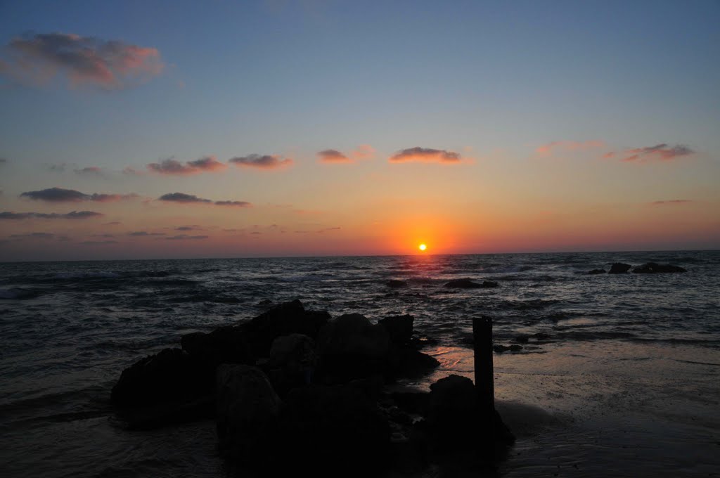 Israel, sunset on the mediterranean sea, Натания