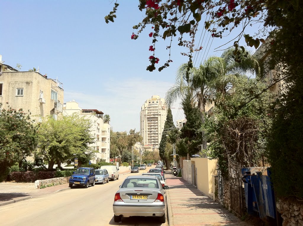 Tabak St. with Tzameret tower in the background, Ramat Hasharon, April 2011, Герцелия