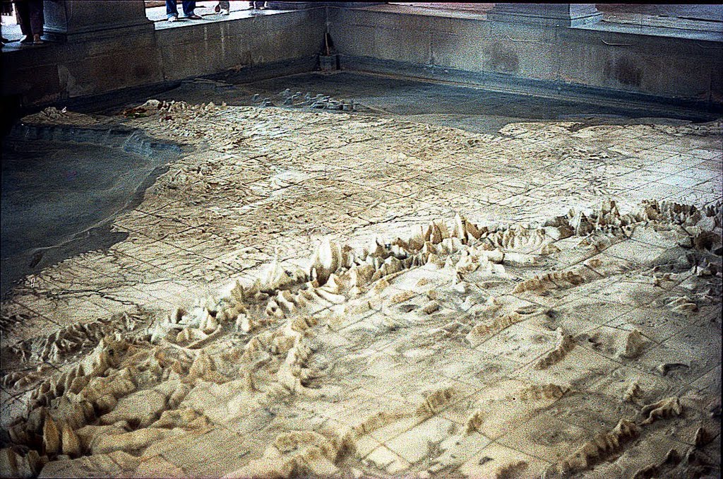 Barath Mata Temple, a marble raised relief map of Mother India, looking Southwest - Feb 1988, Варанаси