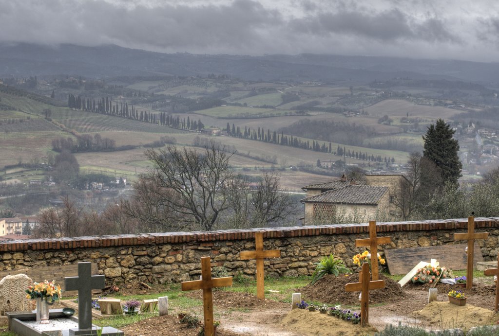 Poggibonsi- Veduta della campagna Toscana dal cimitero attiguo alla Basilica di San Lucchese, Виареджио