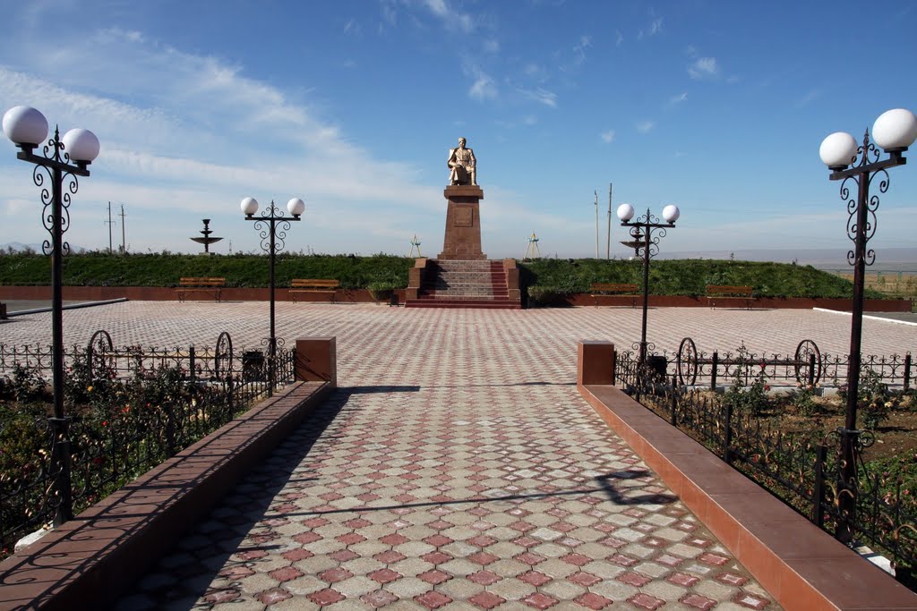 Bauyrzhan Momyshuly monument in Burnoye, Бурное