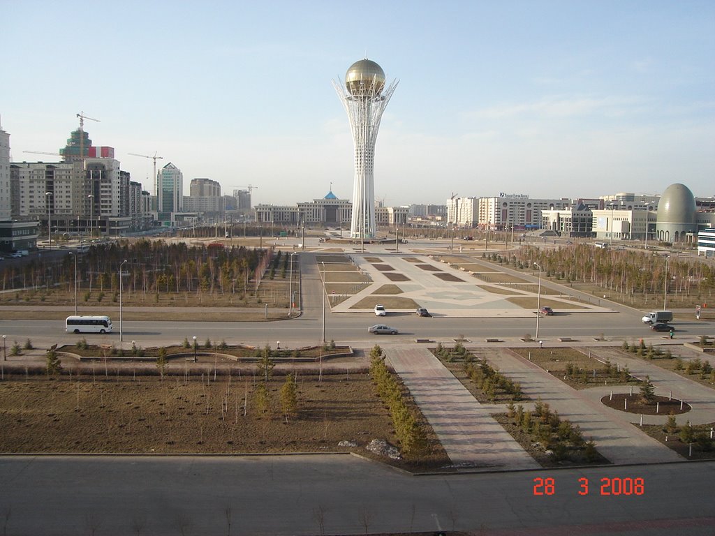 General view of the central square of the Kazakhstani capital with Baiterek Tower, Атасу