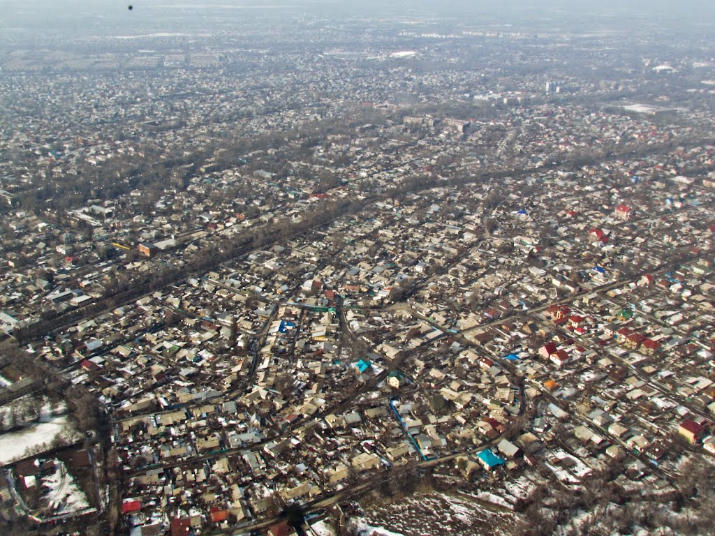 Almaty, Turksib district, st. Akan Sery, a private area, view from an airplane / г. Алматы, Турксибский район, ул. Акан Серы, частный сектор, вид с самолёта, Орджоникидзе