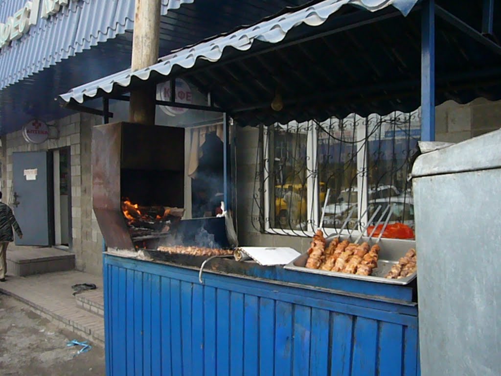 Making traditional shashlik, Карабулак
