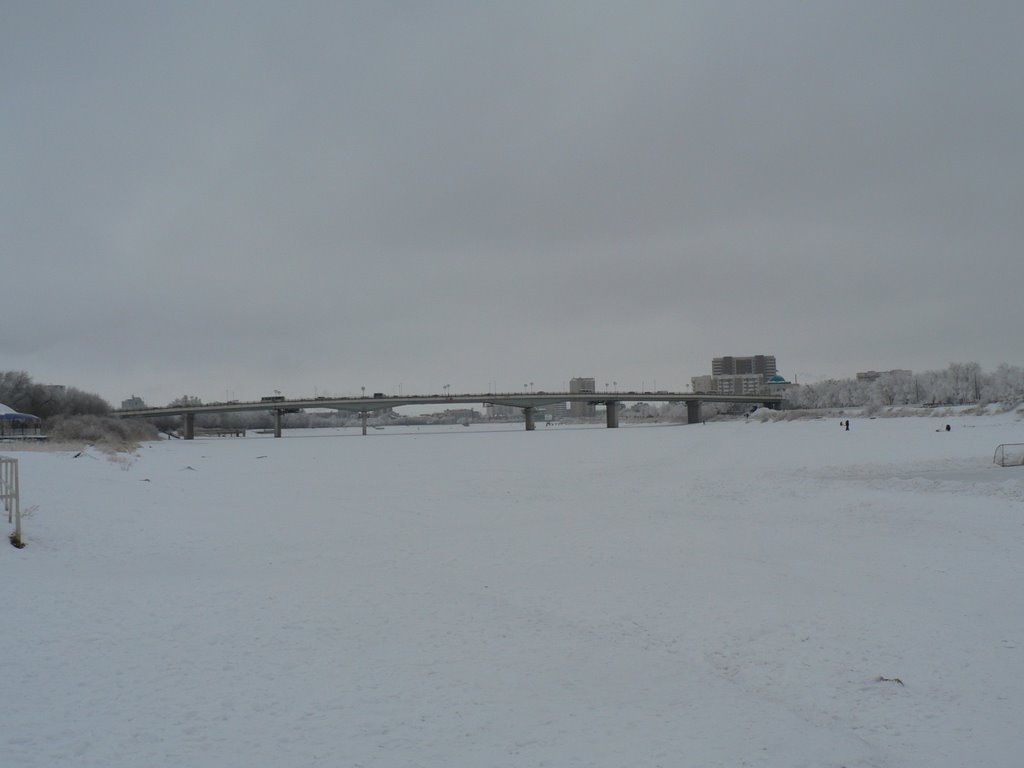 Winter view for bridge between Asia nad Europe, Атырау
