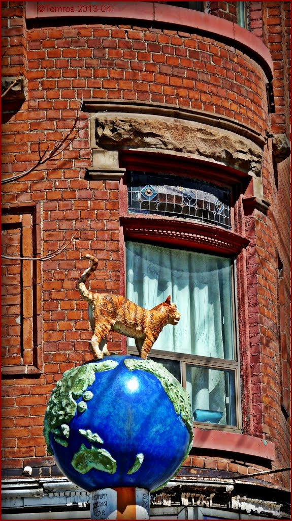 Cat on a globe, Kensington Market, D. Hlynsky- S. Yanover 2000. If you walk with your head high, you may see it!, Торонто