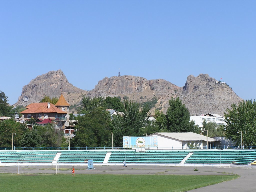 Osh, stadium, view to Suleyman hill, Ош