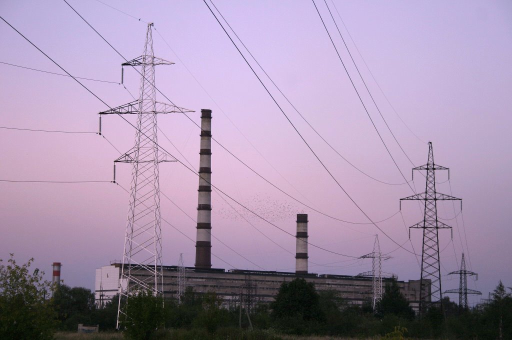 Высоковольтные линии Березовской ГРЭС/Night View of Berezovskaya Power Station, Белоозерск