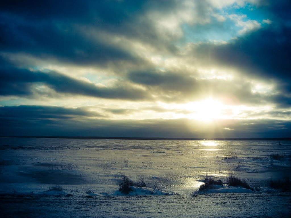 зимний закат над озером, Браслав