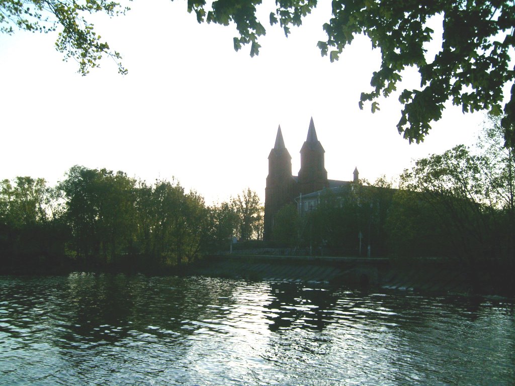 Church and lake in Miory, Миоры