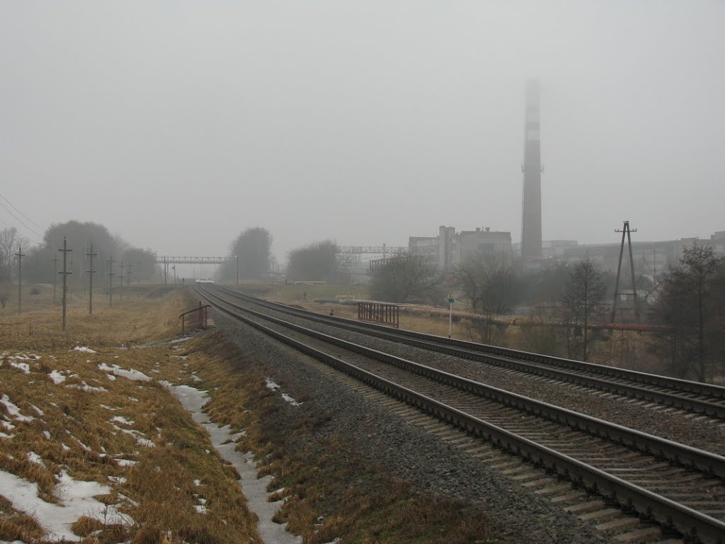 Железная дорога в тумане. Railway in fog., Сморгонь