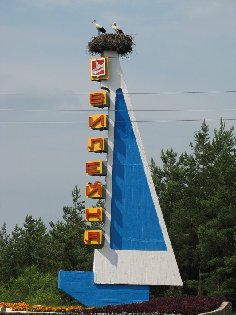 Vilejka. The stellite with storks nest., Вилейка