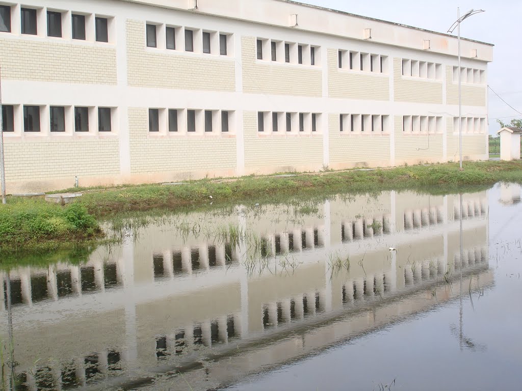 El edificio UGM reflejado en el lago, Косамалоапан (де Карпио)