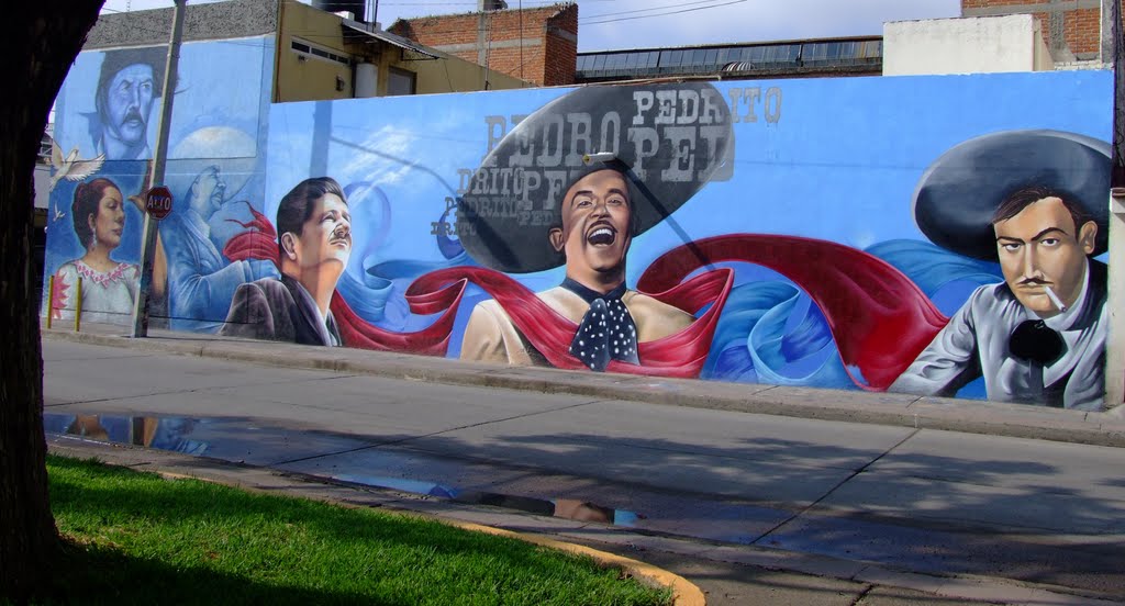 Mural Jorge Negrete, Pedro Infante y Jose Alfredo Jiménez, Леон (де лос Альдамас)