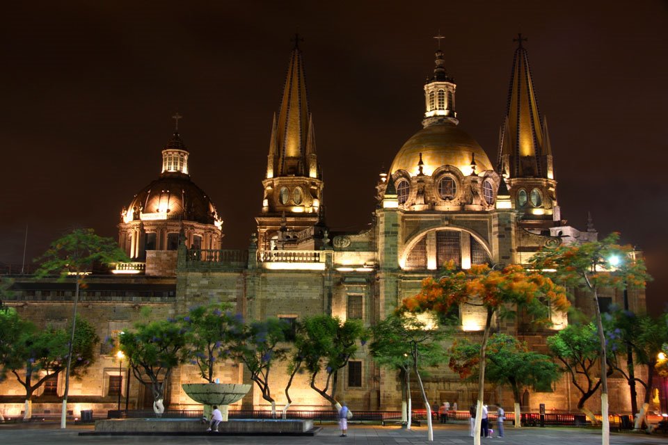 Catedral de Guadalajara, vista nocturna - Guadalajara, Jal. Cathedral night view, Гвадалахара