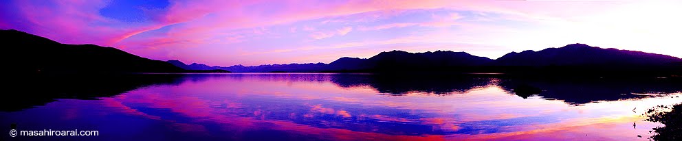 TEKAPO, morning color 180 degree panorama in South Island, NZ, Гор