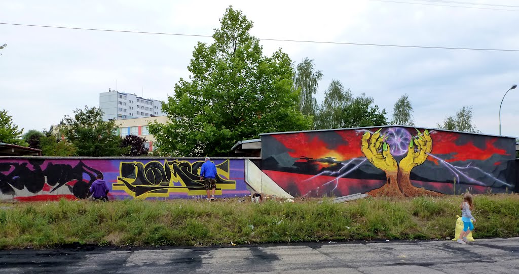 i to jest to...artyści niepokorni na rzecz...miasta,ściany garaży od strony torów kolejowych przy ul.Drzewieckiego., Мелец