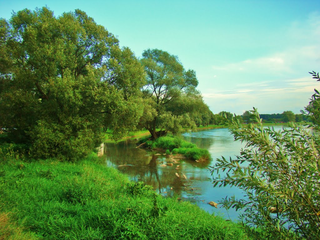 Sanok-rzeka San w okolicach skansenu.River San, Санок