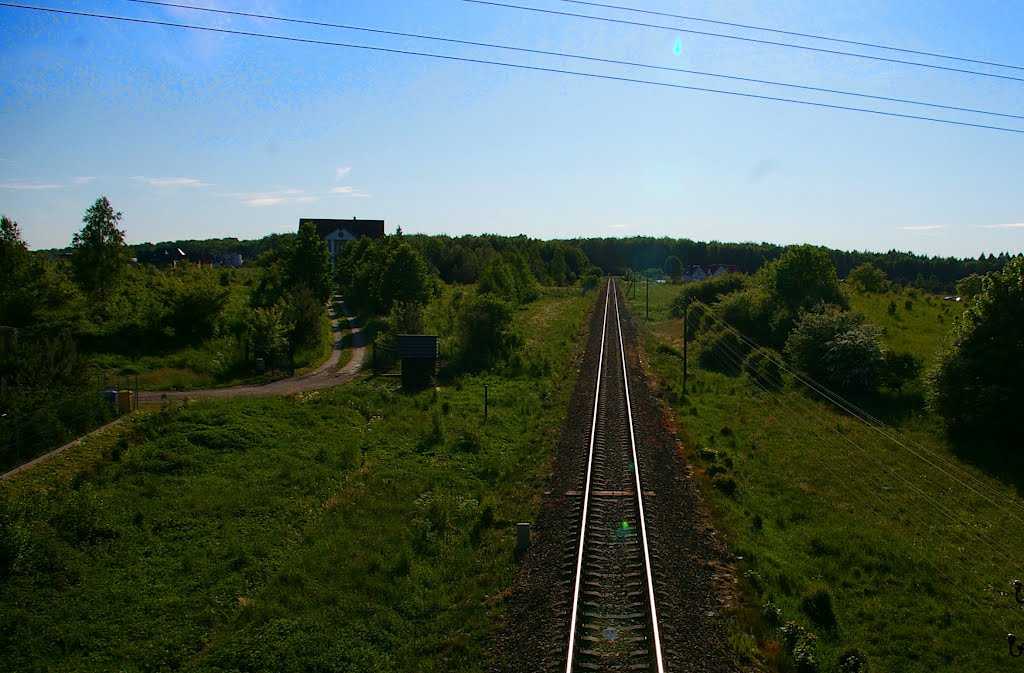 Widok z wiaduktu nad linią kolejową 211 w kierunku Chojnic, Леборк