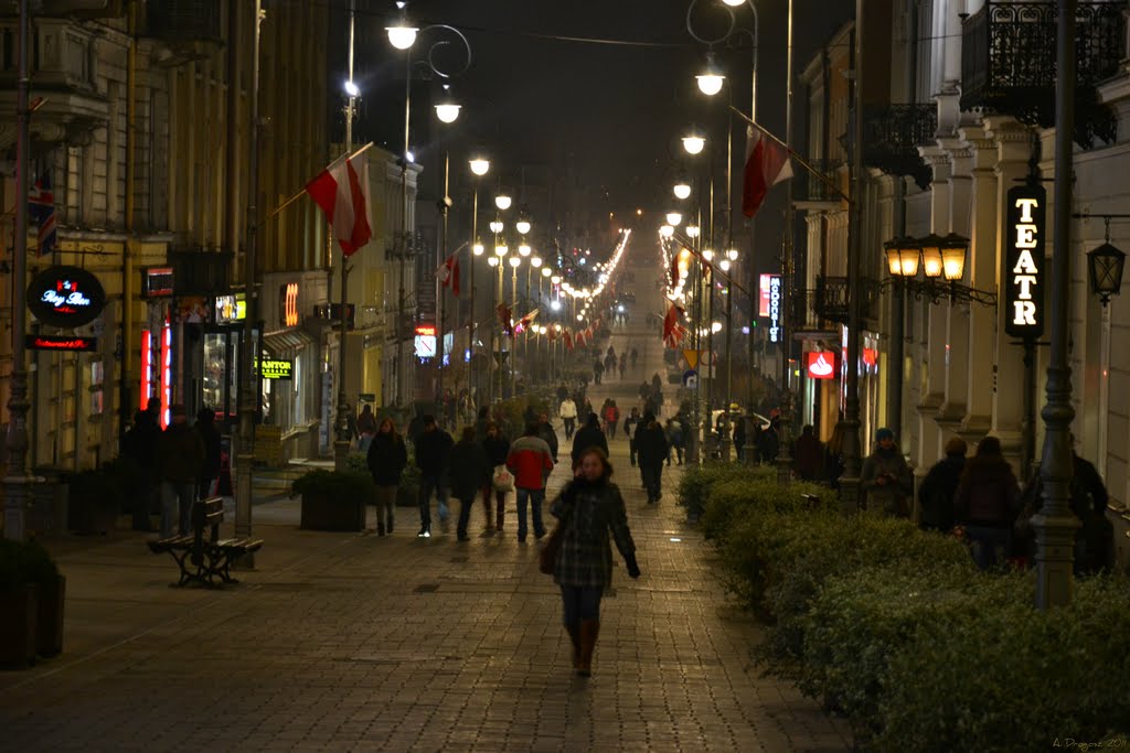 Kielce promenade after dark., Кельце