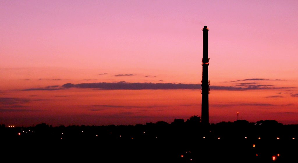 chimney in Koło, sunset, Коло