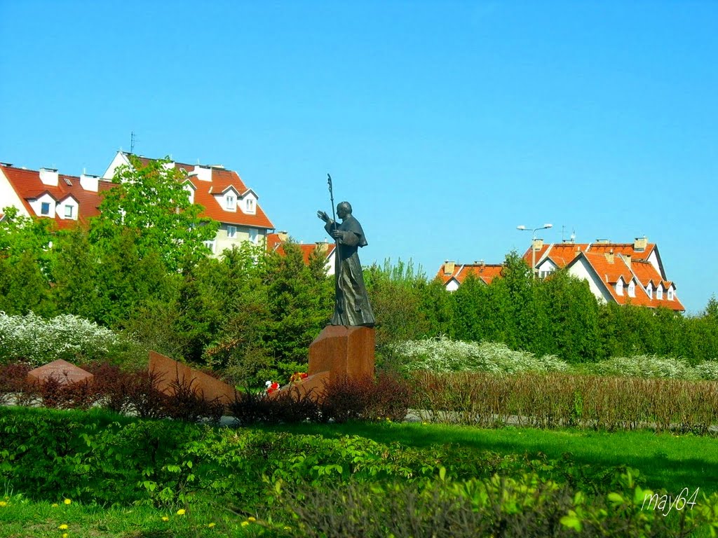 Leszno: Kąkolewska - widok na pomnik  Jana Pawła II  i oś. Ogrody, Лешно