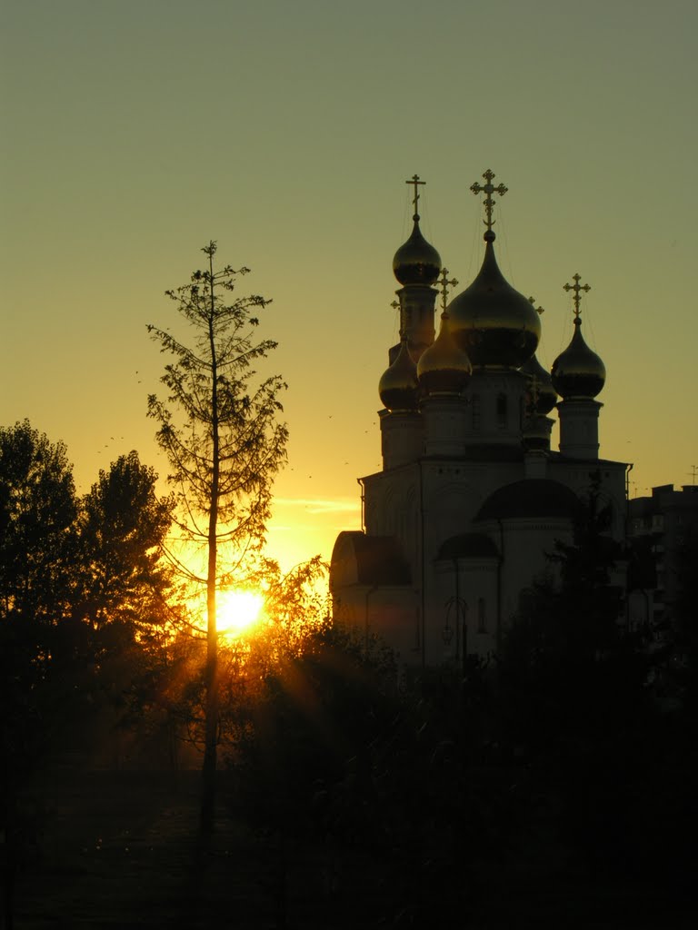 Cathedral of Transfiguration of Jesus at sunset, Абакан