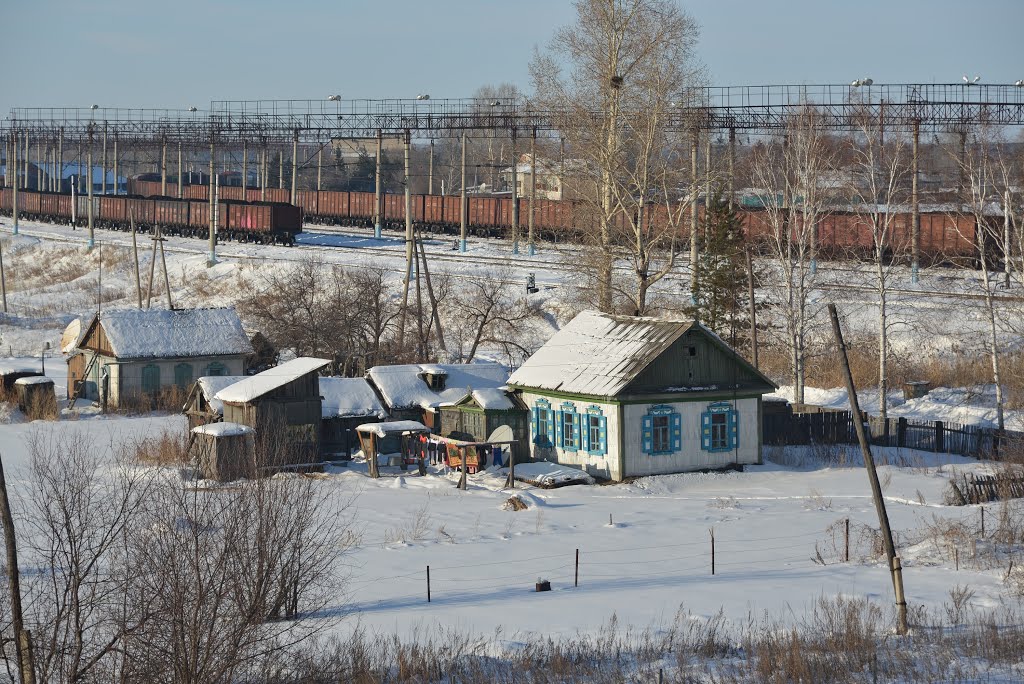 Ekaterinoslavka (2013-02) - Local houses seen from bridge, Екатеринославка
