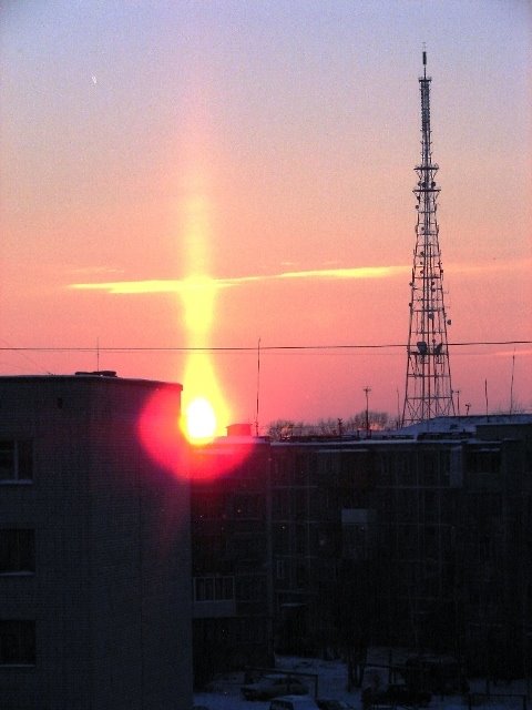 Solar flare and a television tower, Котлас